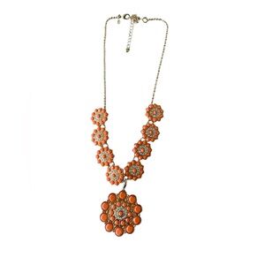 NWT Premier Designs Orange Beaded Necklace With Brooch Pendant